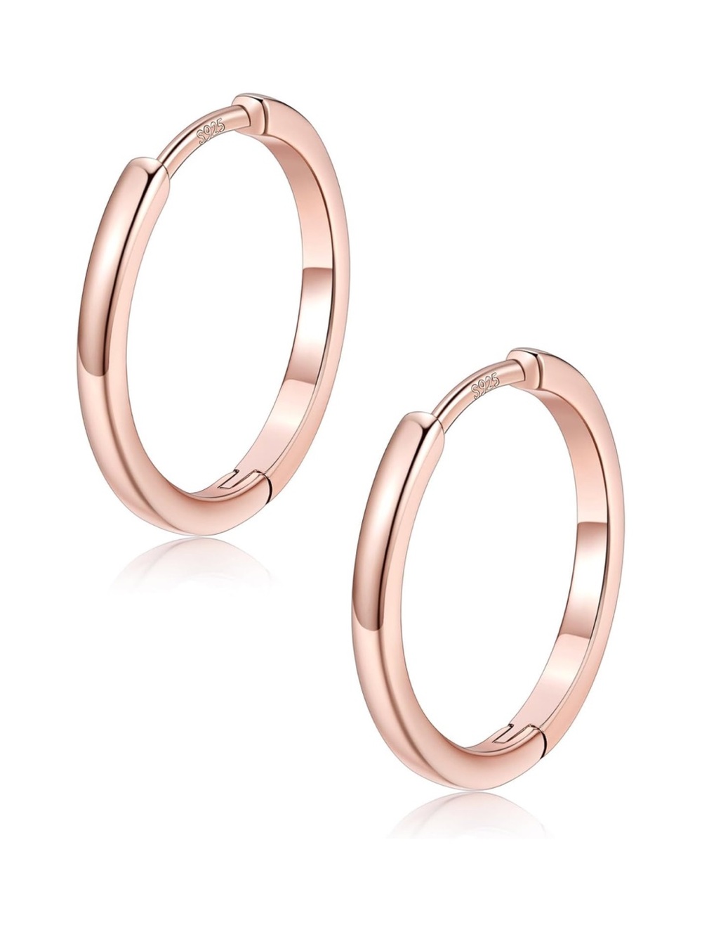 FAITHHEART Rose Gold 925 Sterling Silver Post Huggie Hoop Earrings 16mm